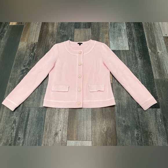Talbots Heavy Knit Texture sweater Blazer Petite M Pink Academia Jackie O - Picture 1 of 11